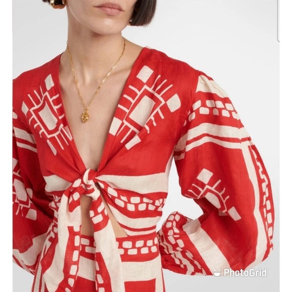 Caroline Constas Sun Goddess Cutout Maxi Dress · Long sleeve printed linen dress - Picture 6 of 6